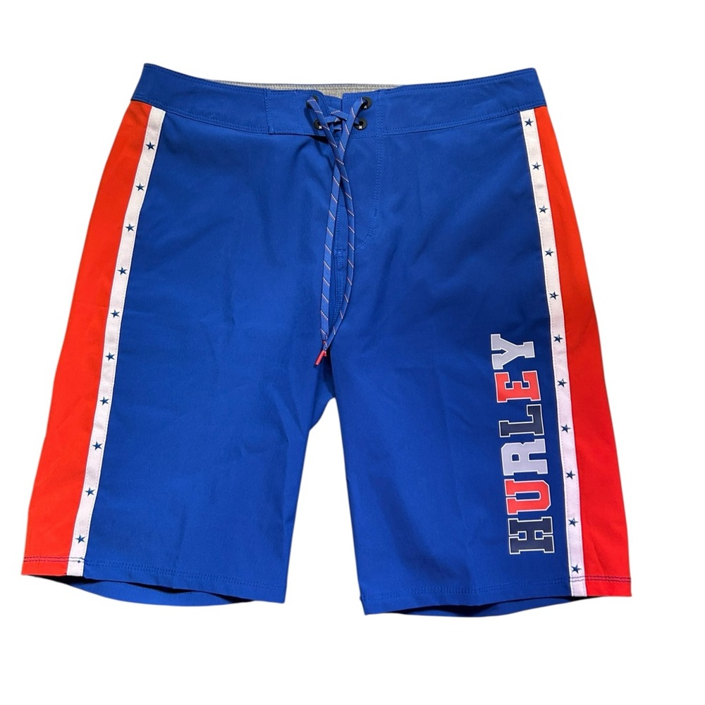 HURLEY mens size 30 water resistant board shorts swim shorts red white blue NWT